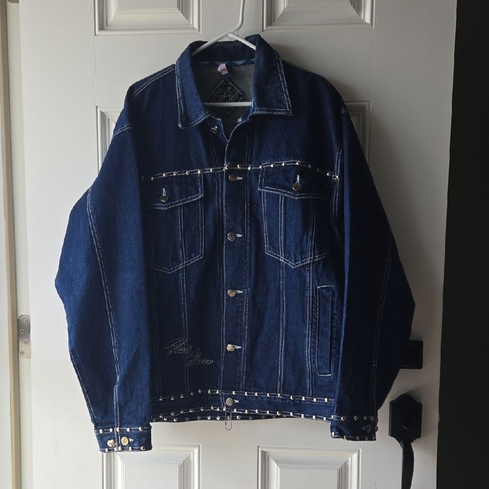 Raw Blue Denim Jacket With Tiger Embroidery